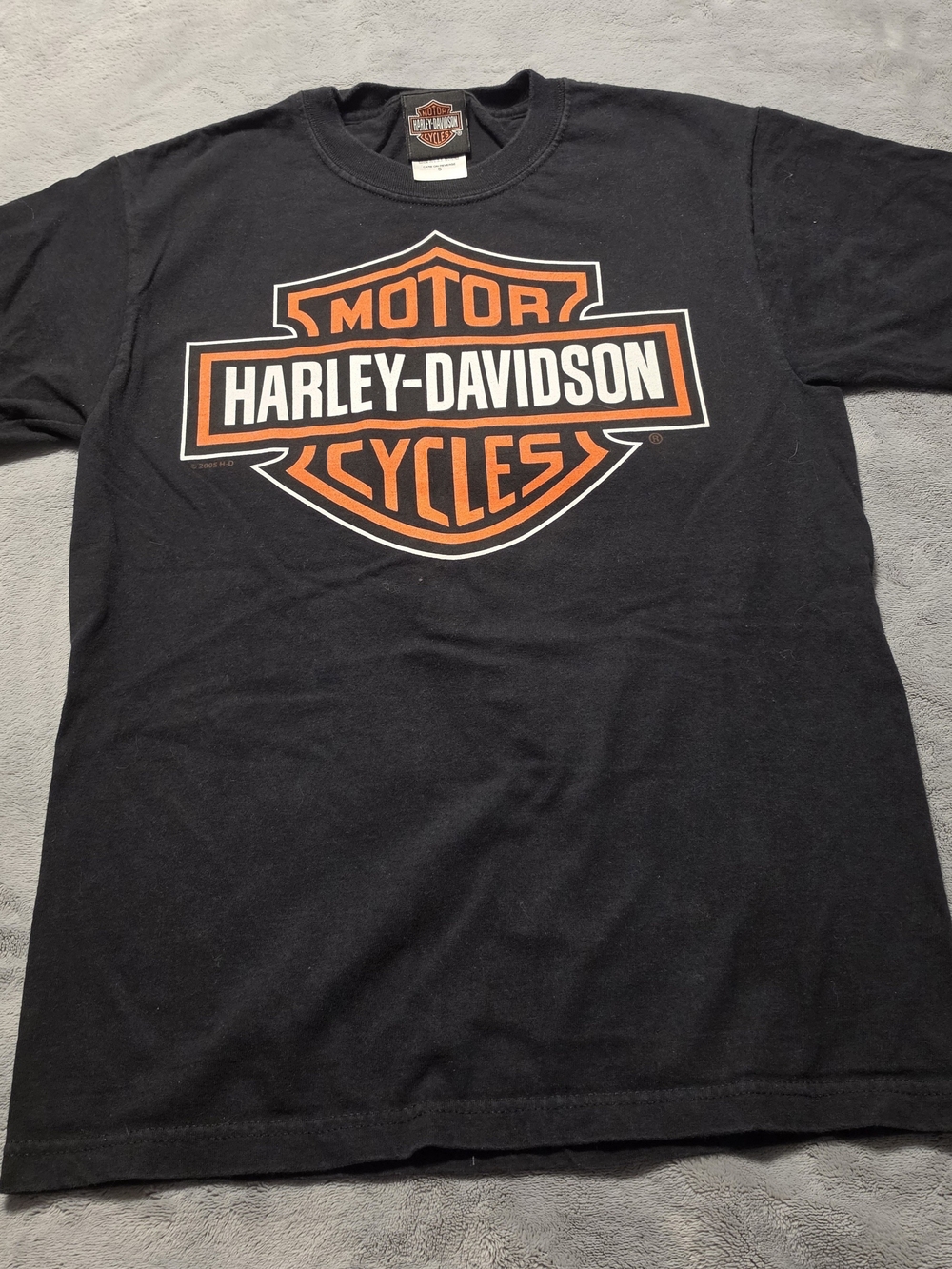 Harley-Davidson Black Tee with Orange and White Bar & Shield Logo